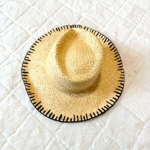 WYETH Natural Straw Sun Hat with Black Stitch Trim